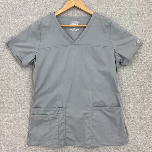 Cherokee Workwear Scrub Top Womens S Grey Nursing Medical Uniform Short Sleeve - Picture 1 of 11